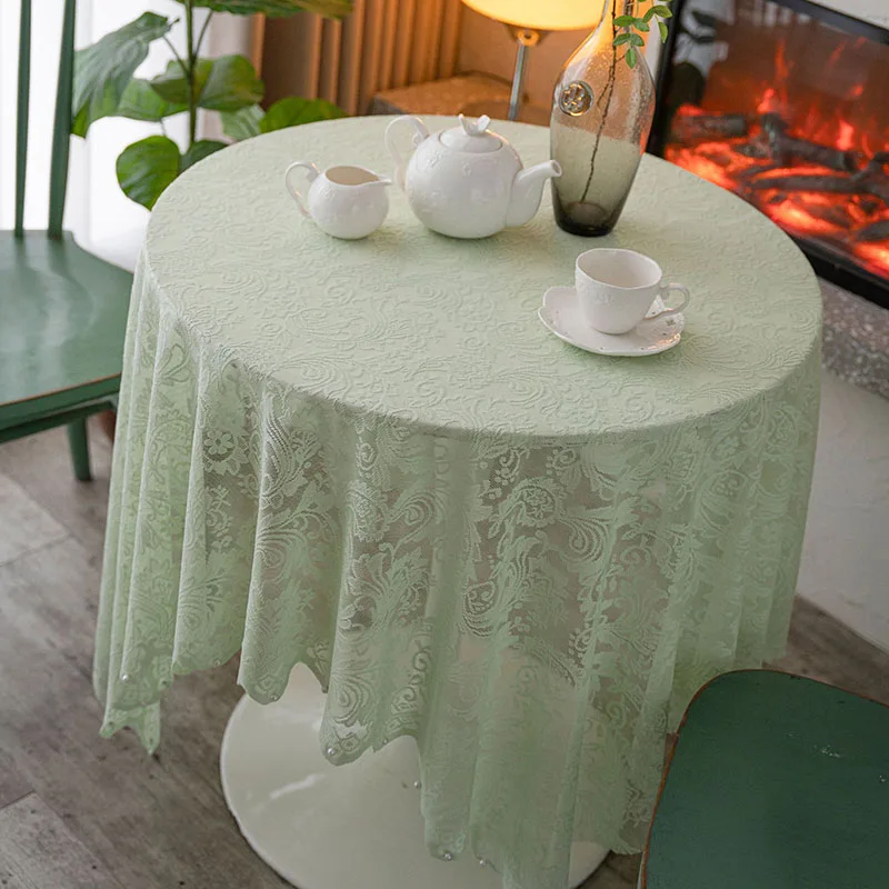 French Beaded Lace Embroidered Tablecloth Solid Multipurpose Decorative Table Cover for Home 2Pcs Light Easy-Care Home Textile