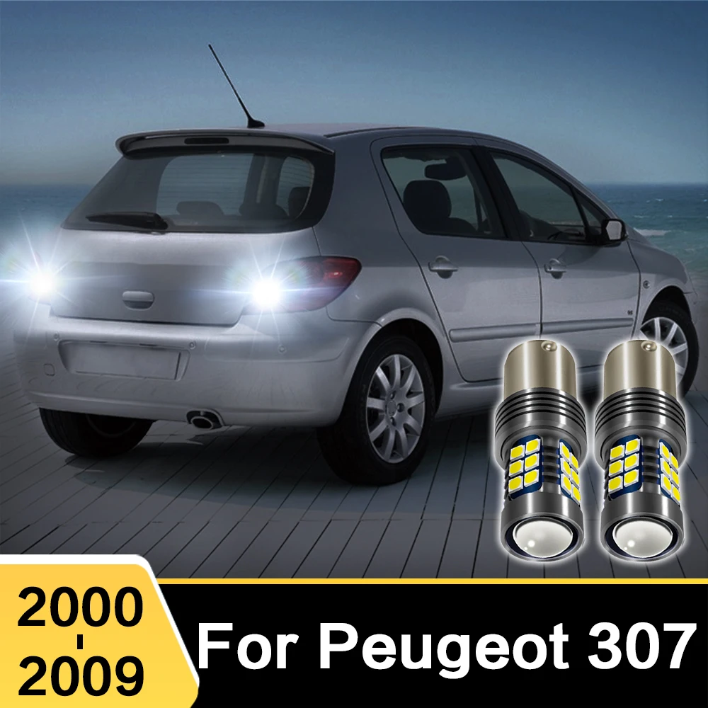 2PCS For Peugeot 307 2000 - 2009 2008 2007 2006 1156 7506 BA15S P21W LED Car Reverse Light Bulbs Canbus Backup Lamp Accessories