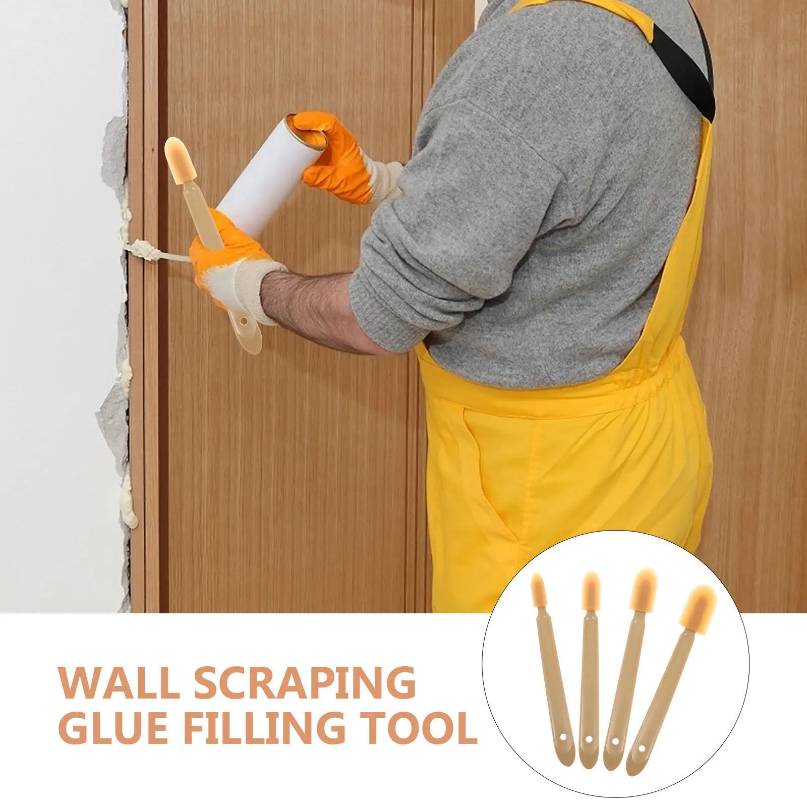 4pcs Caulking Tools Kit Extended Handle Rubber Plastic Ergonomic Design For Gap Filling Grout Work Caulk Finishing Tool Kit