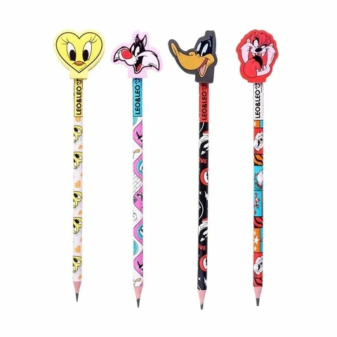 Kit 4 Hb Pencil with Rubber Looney Tunes Leo & Leo