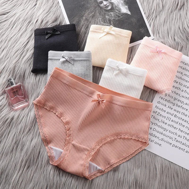 New Women\'s Cotton Panties Underwear Low Waist Girl\'s Bow Briefs Sexy Striped Triangle Pants Female Underpants Lingiere