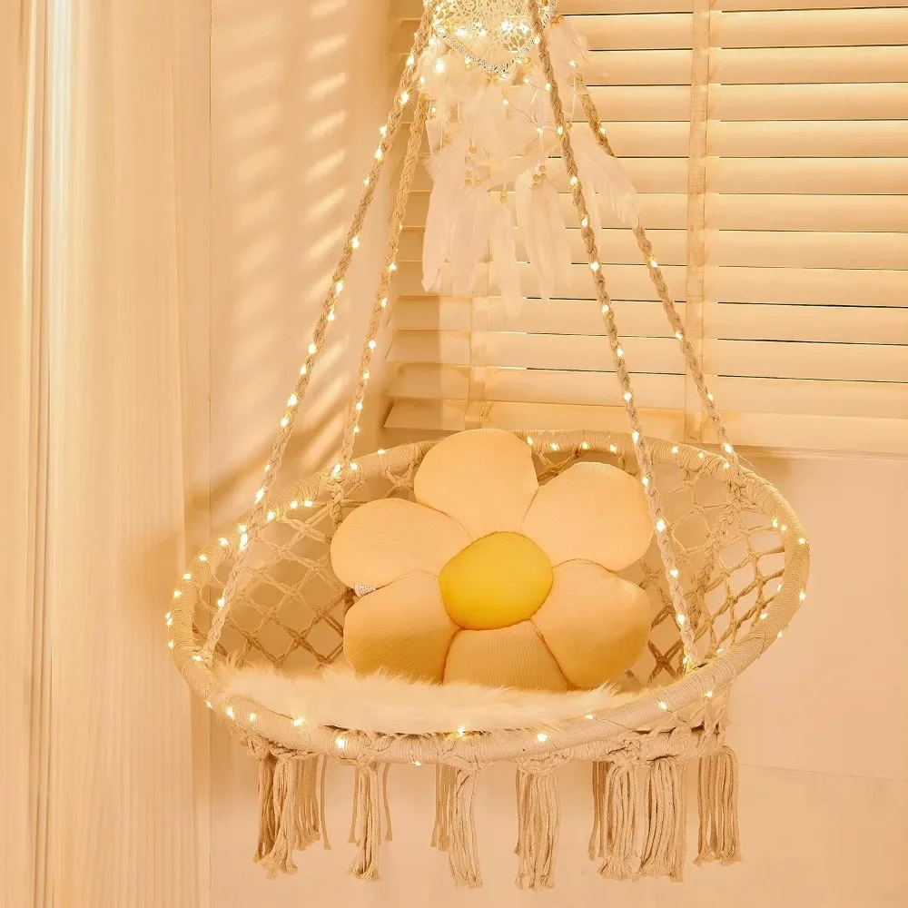 

LED Hanging Chair Light Up Macrame Swing Hammock Chair, w/472" LED Light for Indoor Outdoor Home Patio Deck Yard Gar(NO Stand)