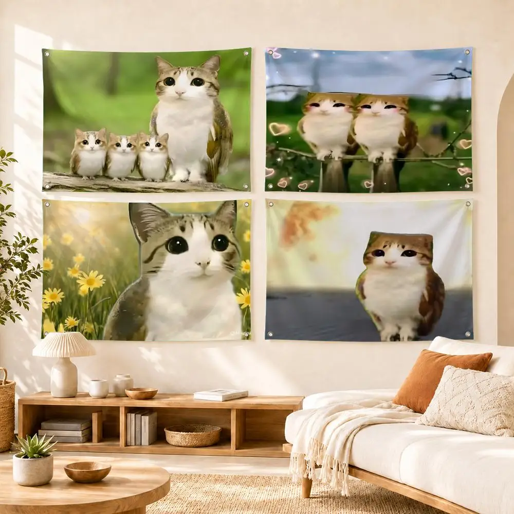 Funny Bird Cat Hybrid Meme Flags Flag Soft skin-friendly Durable Tapestry Outdoor party Home living room bedroom Decoration