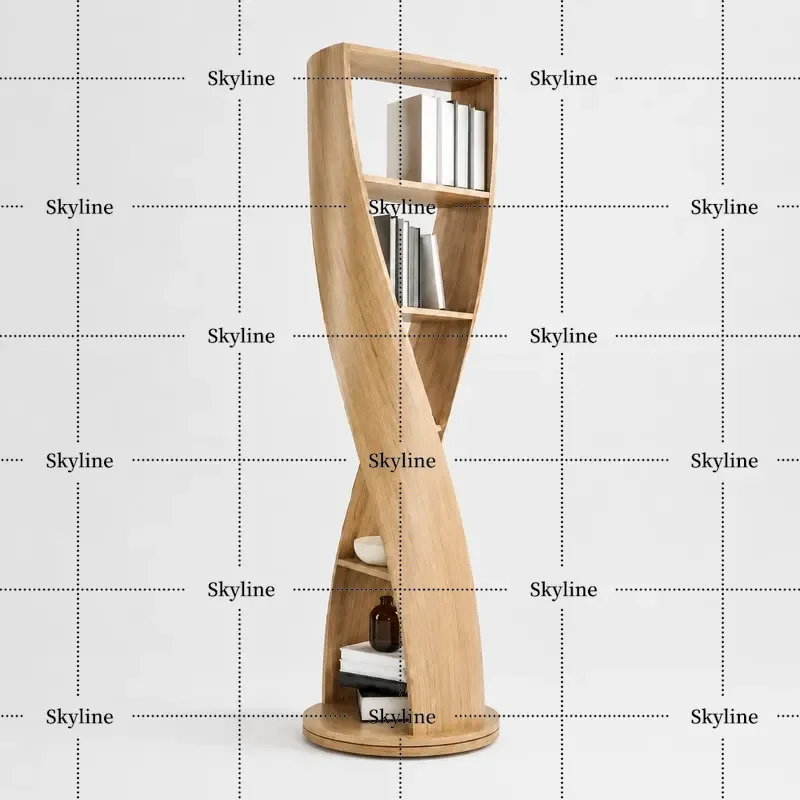 Rotating Floor Bookshelf – Creative Corner Bookcase for Living Room, Vertical Display Shelf Storage Rack