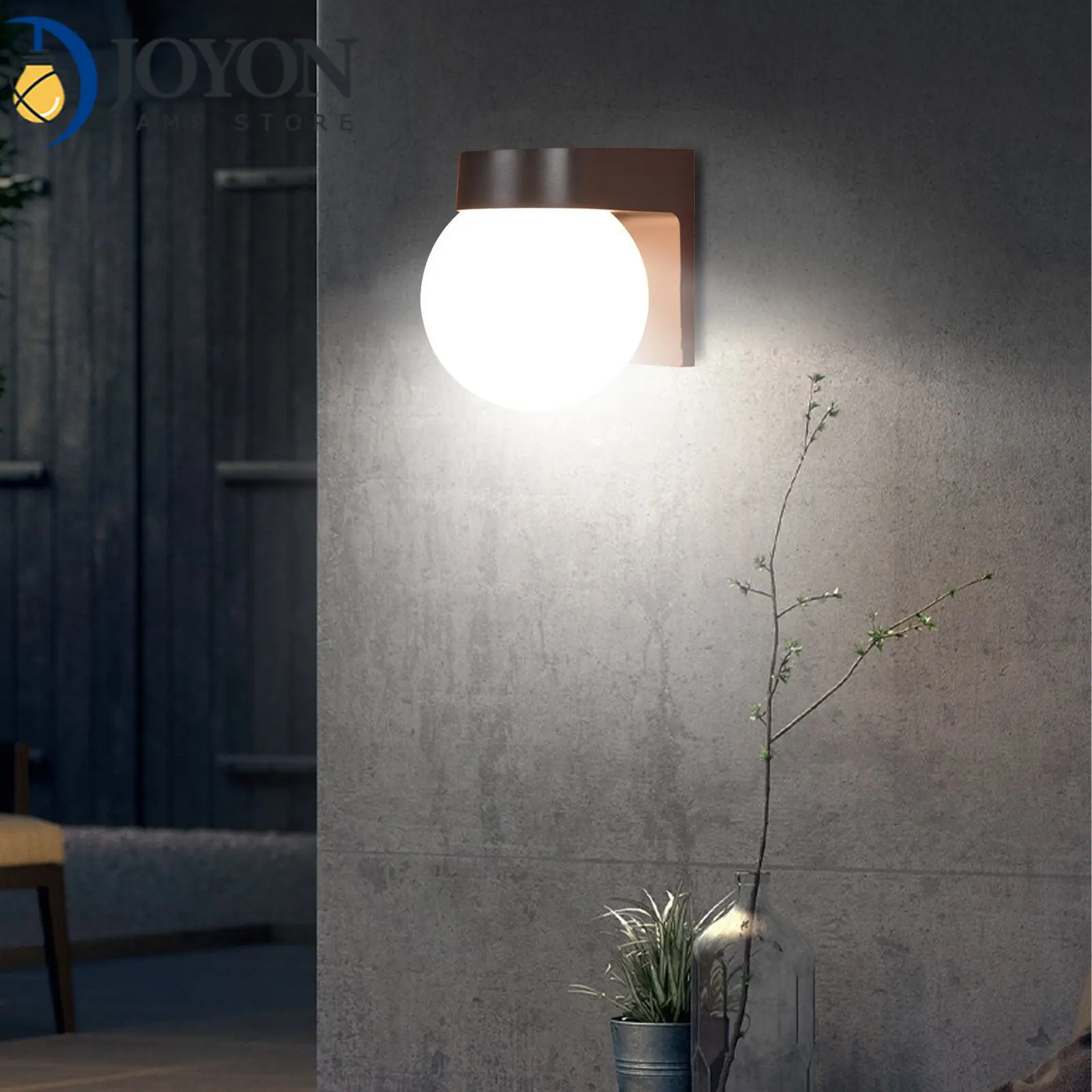 

White LED Wall Lamp Modern Loft Villa Outdoor Porch Light Black White PC Base Milky Acrylic Lampshade Ball Outdoor Wall Lights