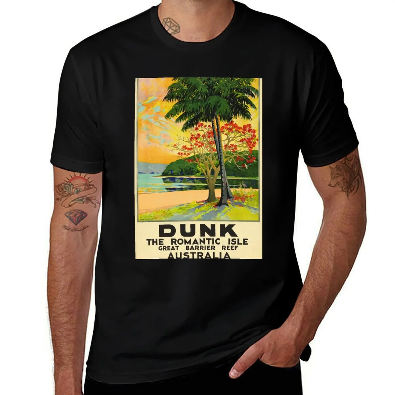 Dunk Island Vintage Poster T-Shirt Dry Fit Running Short Sleeve Top