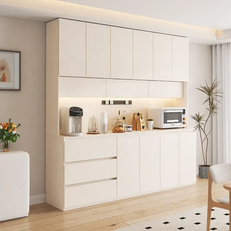 Cream Style Solid Wood Dining Side Cabinet Oak Wall Mounted Integrated Storage Cupboard for Living Room