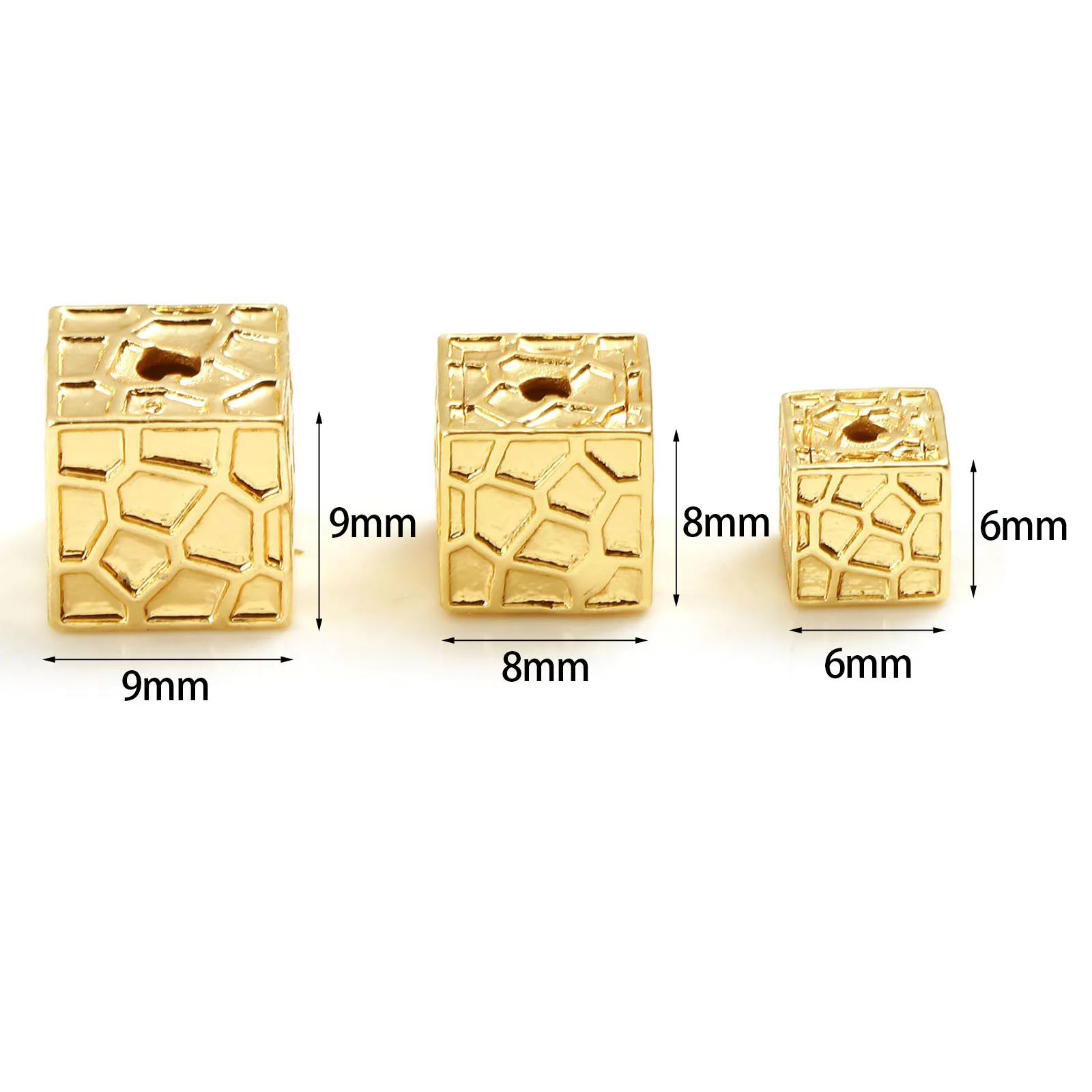 2 PCs Brass 6mm/8mm/9mm Beads 18K Real Gold Plated Square Geometric For DIY Necklace Bracelet Jewelry Making