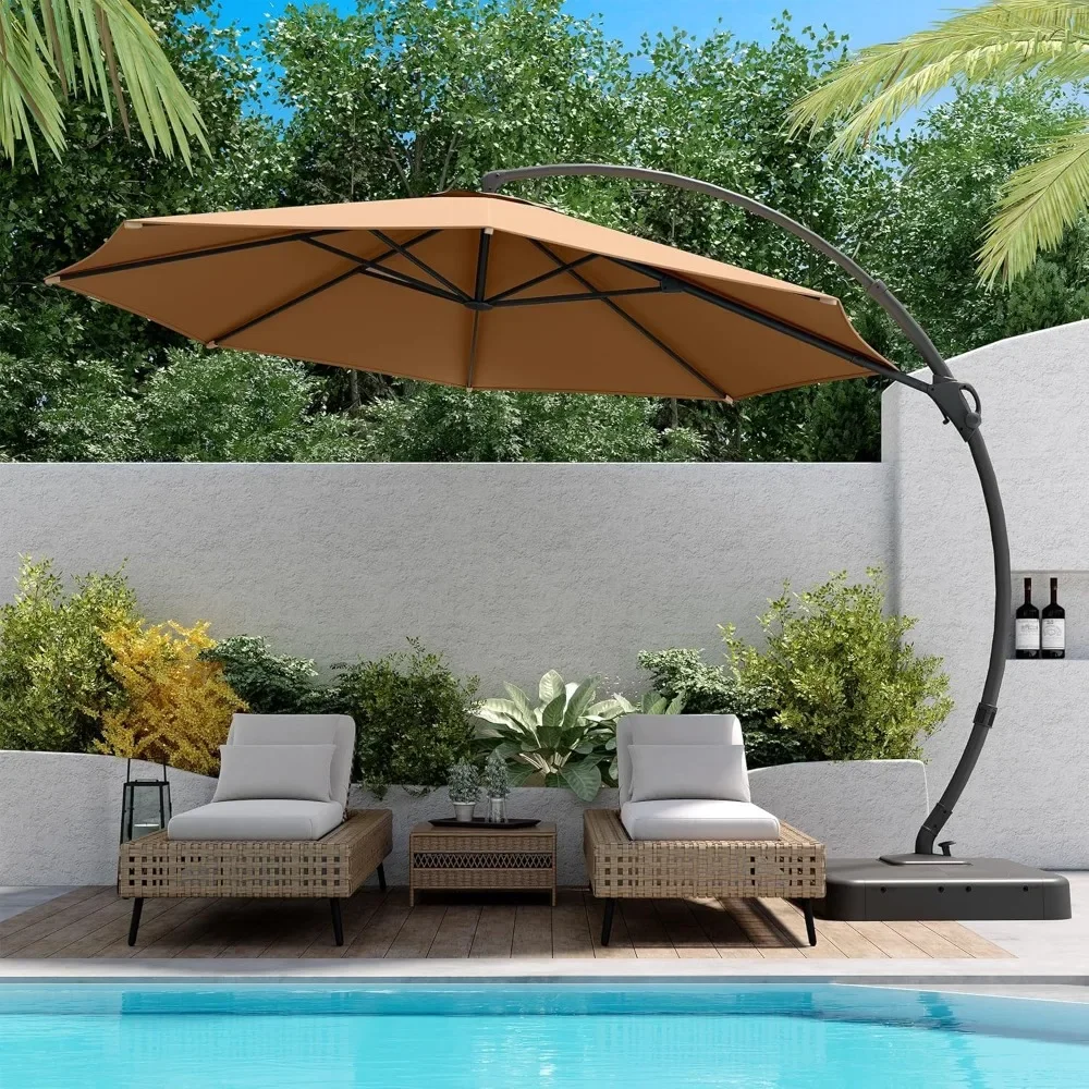 

Outdoor Patio Umbrella with Base Included,12ft Large Sun Shade Cantilever Umbrella Deluxe Curvy Aluminum Offset Hanging Umbrella