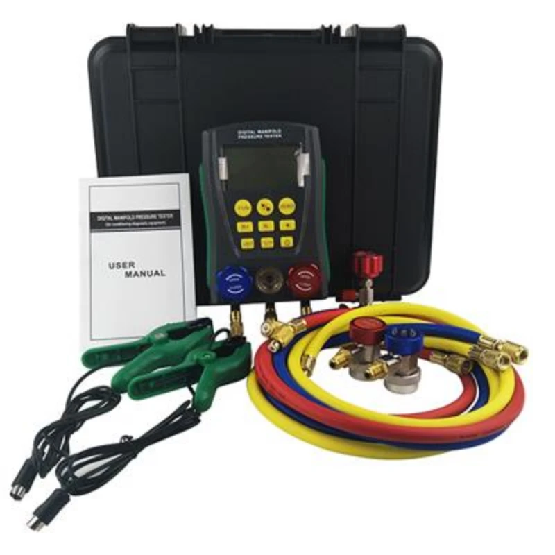 Refrigeration Digital Manifold Gauge Meter HVAC Vacuum Pressure Leakage Temperature Tester Full Kit