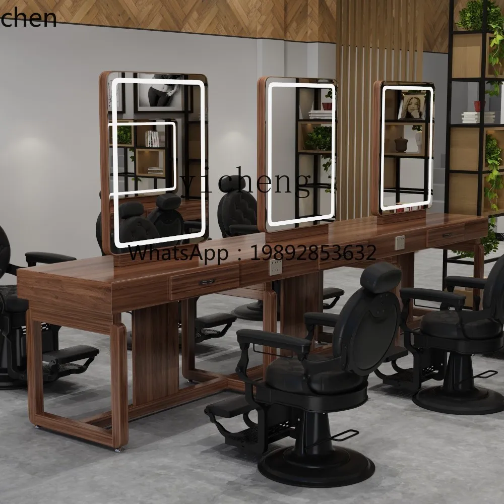 YFY   retro solid wood mirror table barber shop hair salon special mirror perm and dye cabinet