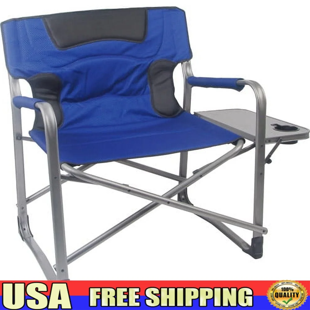 

XXL Folding Director Chair with Side Table Padded Seat Armrest Cup Holder Portable Camping Outdoor Sturdy Steel Frame