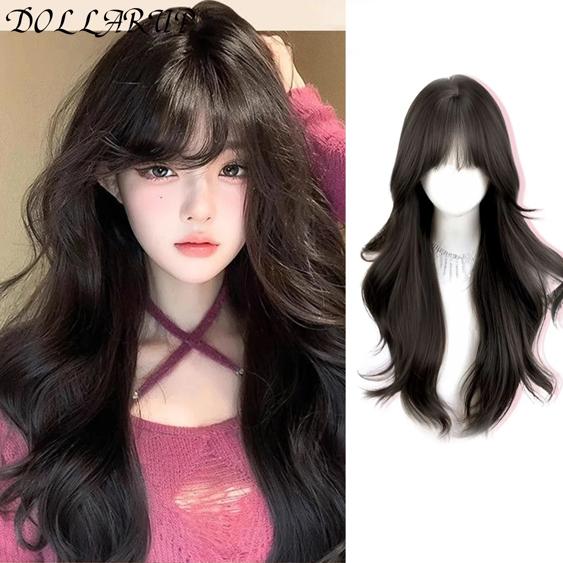 JKL Black Long Body Wavy Synthetic Wigs for Women Afro Natural Black Hair Wigs Middle Part Heat Resistant Fiber Daily Use