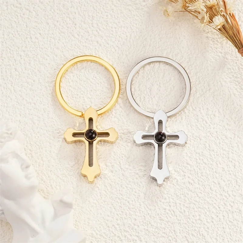 Personalized Photo Keychain Custom Photo Projection Keyring with Picture Inside Customized Cross Photo Pendant for Women Men