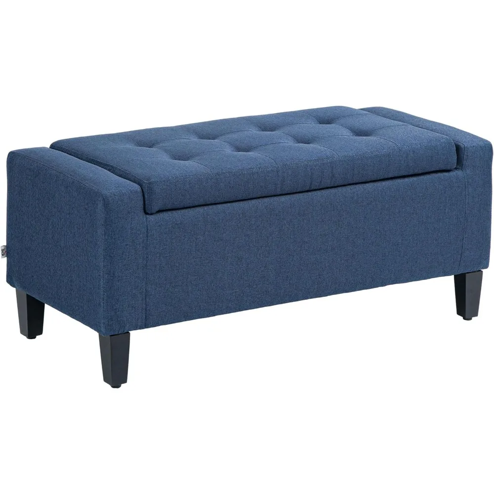 Storage Ottoman, Linen Upholstered Storage Bench with Lift Top and Button Tufted for Living Room