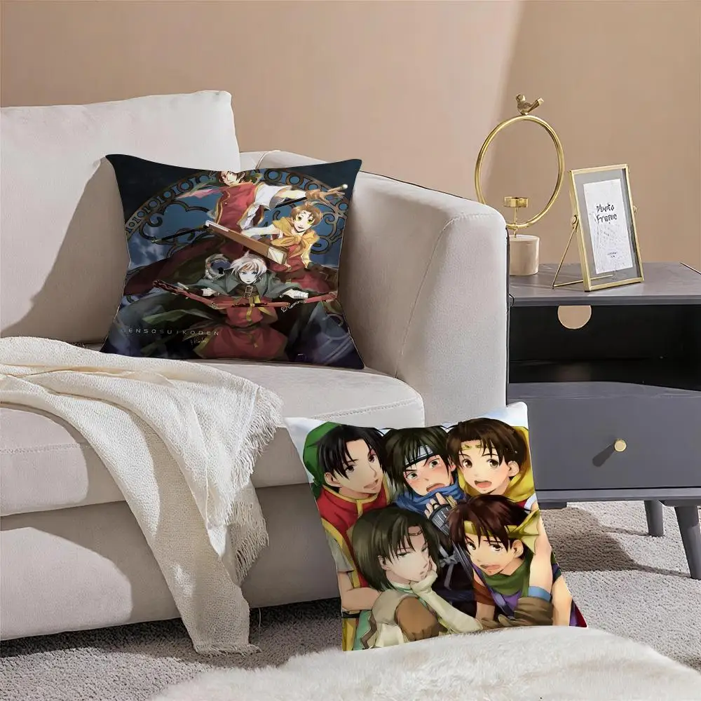 Anime G-Genso S-Suikoden Cushion Cover Linen Pillowcase Cover Soft Decor for Sofa Home Room