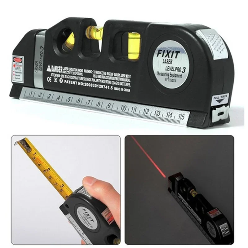 Home Multi-function High Precise Laser Leveling Instrument Steel Ruler Straight Line Laser Level Aligner Vertical Measure Tape