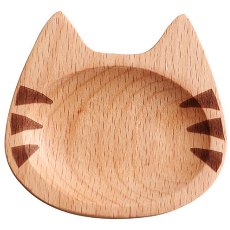 Mini Cat Shape Dish Japanese Style Cartoon Sauce Dish Creative Wooden Flavoring Sushi Mustard Plate Soy Tray, A