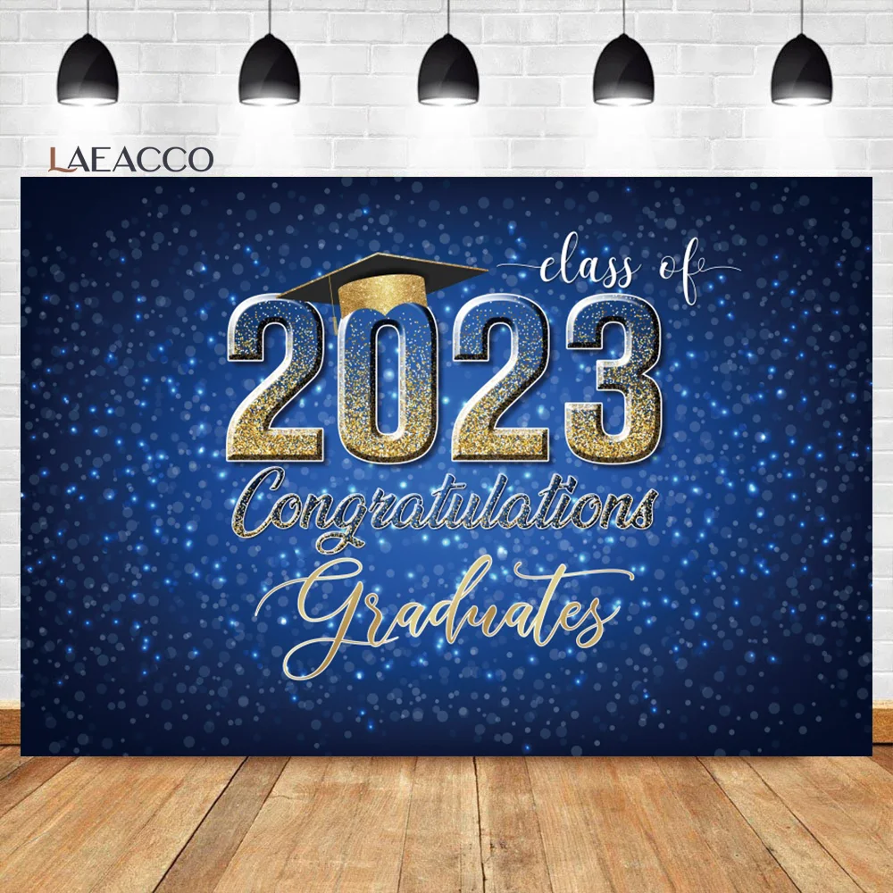 

Laeacco Class of 2024 Blue Dreamy Glitter Graduation Party Backdrop Graduates Prom Party Portrait Custom Photography Background