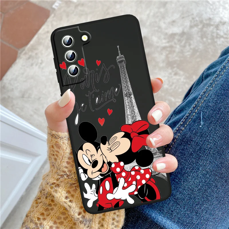 Casing ponsel Mickey Minnie Mouse Disney untuk Samsung Galaxy, S24 S23 S22 S21 FE S20 S10e S10 S9 Edge Ultra Plus Cover hitam ringan