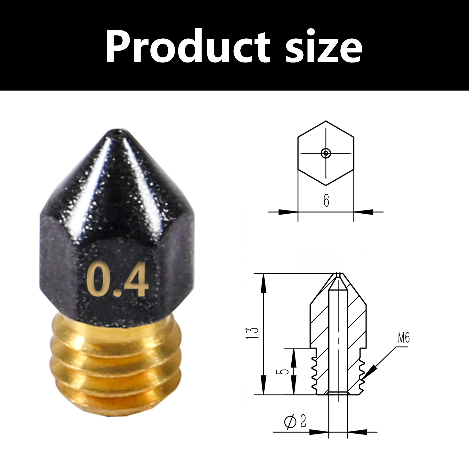 Mk8 ptfe revestido bocal para impressora 3d, 0.2/0.3/0.4/0.5/0.6/0.8/1.0mm, rosca m6 para cr10 cr10s ender 3 pro/3 v2, 1.75mm, 10pcs