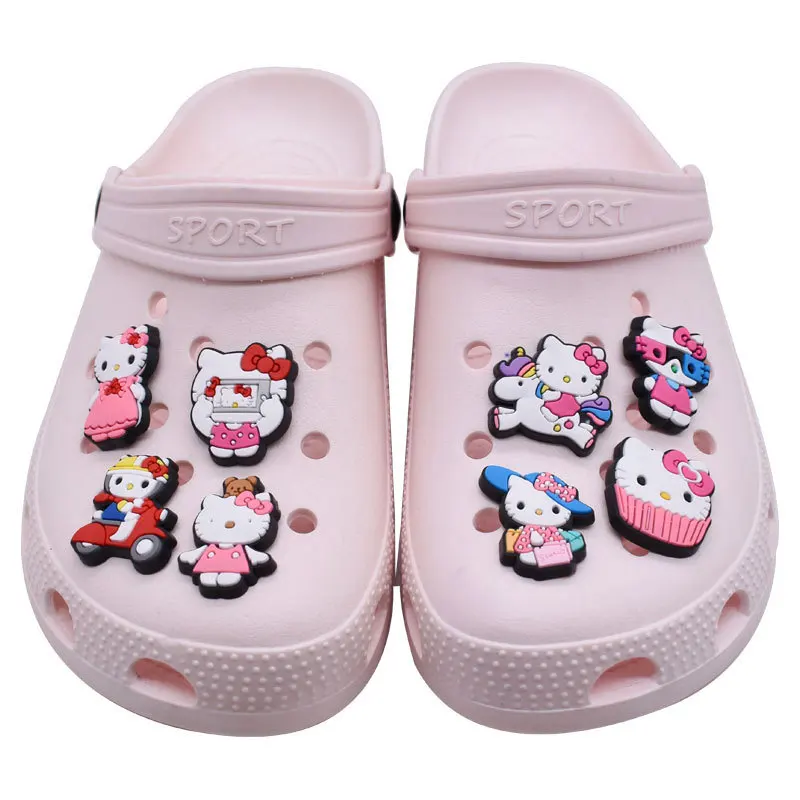 10/20Pcs Sanrio Hello Kitty Mesh Shoe Buckle Pvc Soft Rubber Originality Beach Shoes Diy Charm Buckle Decoration Accessory Gifts