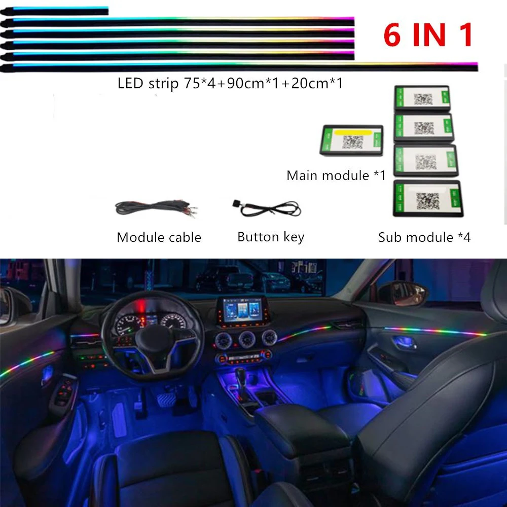 LED Symfonie Auto Omgevingslicht 64 RGB Interieur Acryl Lichtgeleider Glasvezel Auto Decoratie Sfeer 18/14/10/6in1 Universeel