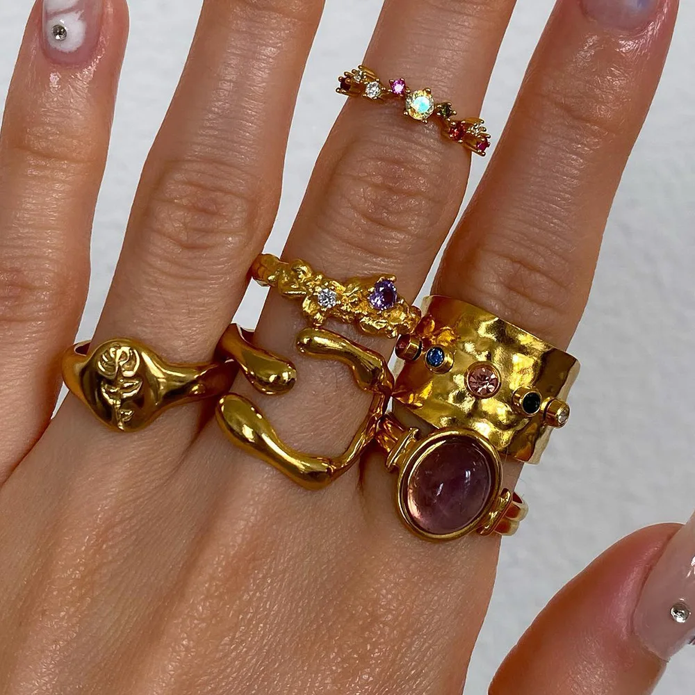 Moda nieregularna stal nierdzewna wodoodporny otwarty pierścień osobowość Charms PVD prawdziwe złoto 18K platerowane modna biżuteria prezenty dla kobiet