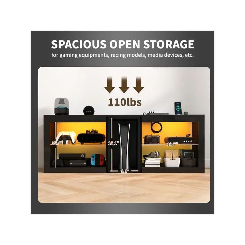 خزانة حامل تلفزيون لغرفة المعيشة، مركز ترفيه حديث مع مساحة تخزين، أرفف قابلة للتعديل، تناسب أجهزة التلفاز حتى 55 بوصة