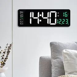 Large Digital Wall Clock Temp Date Week Display Remote Control Power Off Memory Table Clock Wall-mounted Dual Alarms LED Clocks