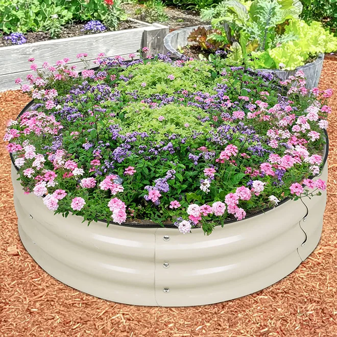 60×60×28cm 丸型メタル製高床式菜園 パティオプランター 高床式プランター 屋外用ガーデンプランターボックス 野菜・花・ハーブ用