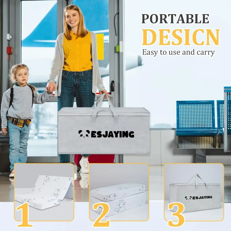 وسادة مرتبة آند بلاي، مرتبة أطفال ثلاثية الطي مزدوجة الجوانب مقاس 38 × 26 للعب مع غطاء قابل للتنفس وقابل للغسل، ذاكرة محمولة #3