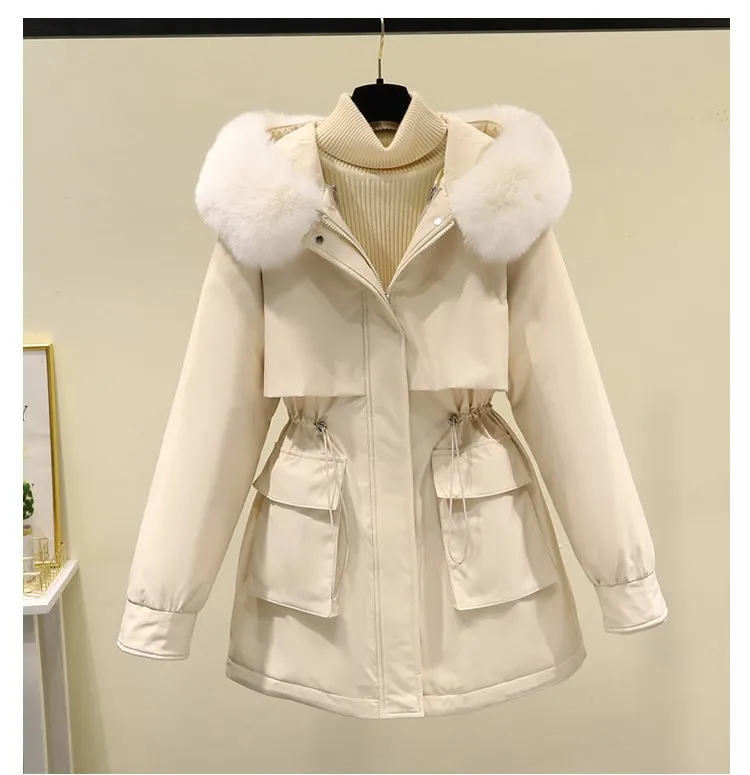 

Женская зимняя утепленная парка в корейском стиле, уютная, с поясом, с рюшами, длинная, ветрозащитная, нейлоновая, стеганая, для молодых женщин, офисный стиль