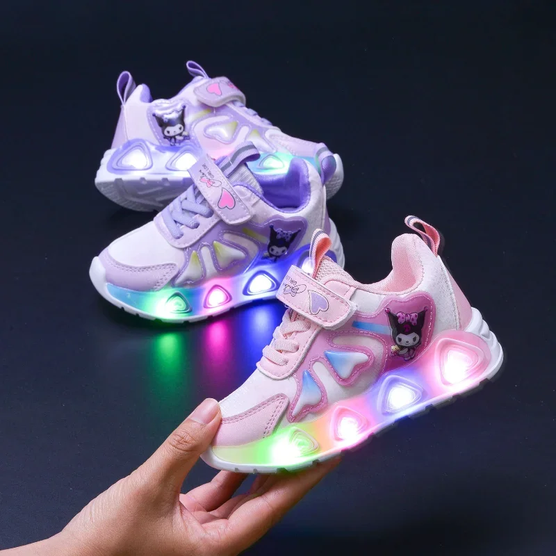 Tenis Children Led Shoe Girls Lighted Sneakers Glowing Shoe for Kids Soft Soled Breathable Casual Toddler Ctue Kuromi Baby Shoes