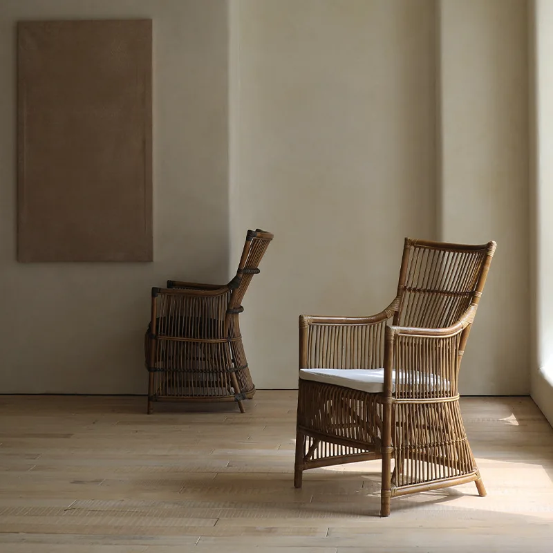 

Wabi Silent Wind Rattan Chair True Rattan Single Study Chair Retro Old Rattan Chair Simple