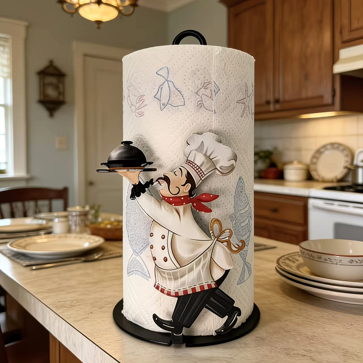 Porte-serviettes avec plateau, support de papier essuie-tout sur pied, organiseur de serviettes, décoration de cuisine et salle à manger, design en bois et acrylique