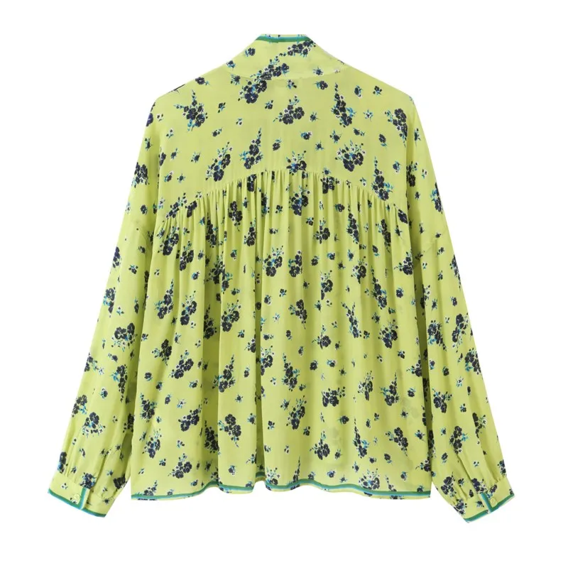 Women's Printed Skirts Set Autumn V-neck Lace-up Long Sleeve Loose Top Mid-waist Elastic Waist Skirt Fashion Casual 2 Piece Set image 3