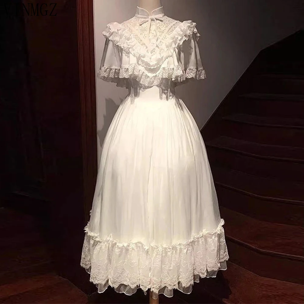 2025 Coffee Breakภาษาฝรั่งเศสคําสีขาวแขนฟองชุดเด็กฤดูร้อนFiditive Princess Vintageชุดสีขาว