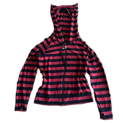 E-girl Gothic Emo Mall Goth Sweatshirts 2000s Retro Y2K Grunge Cyber Scene Striped Zip Up Hoodies Harajuku Jackets Coat Outfits