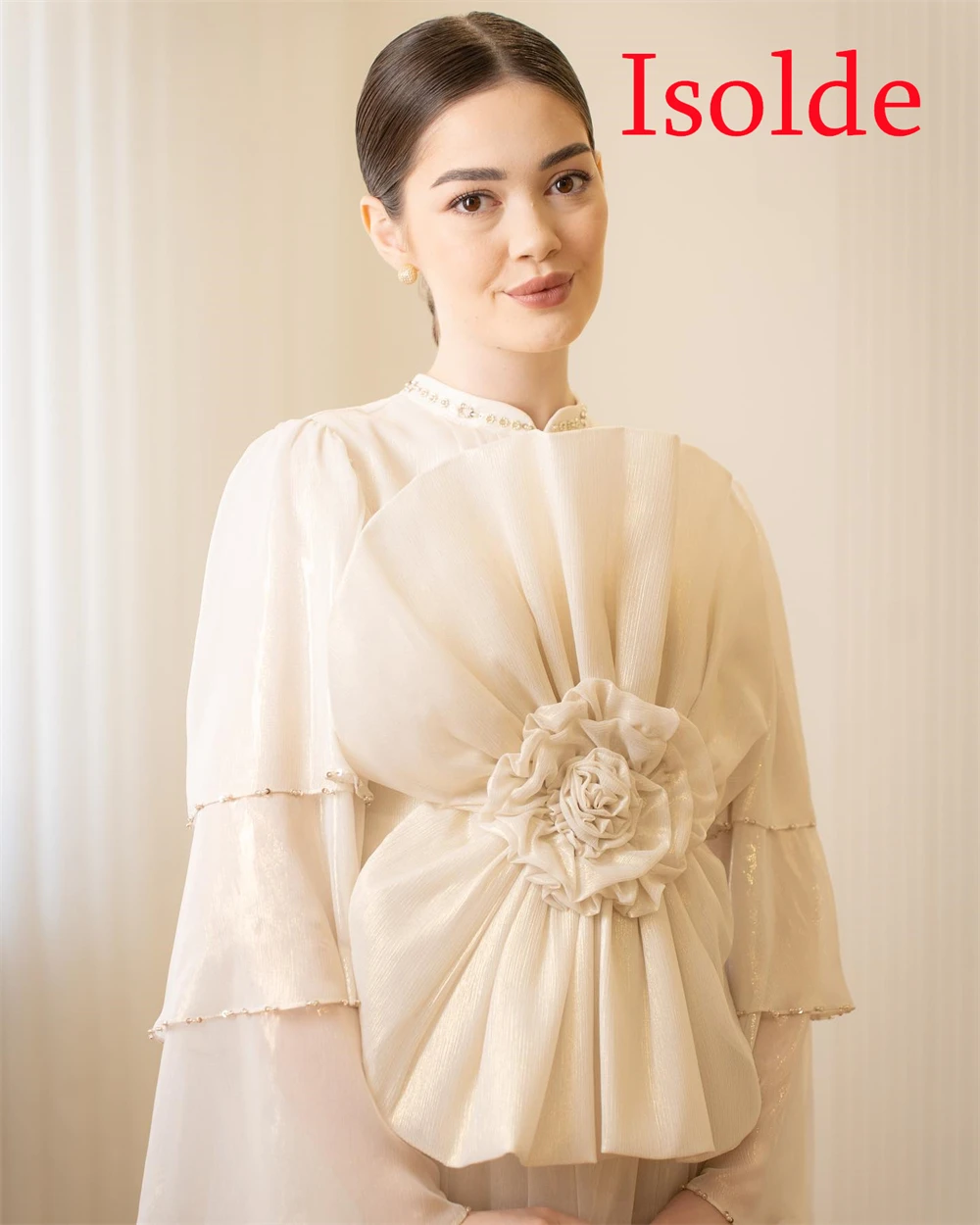 

Customized Exquisite Organza Evening Dresses Classic O-Neck Long Sleeves Celebrity Gowns Charming Special Occasion Gowns