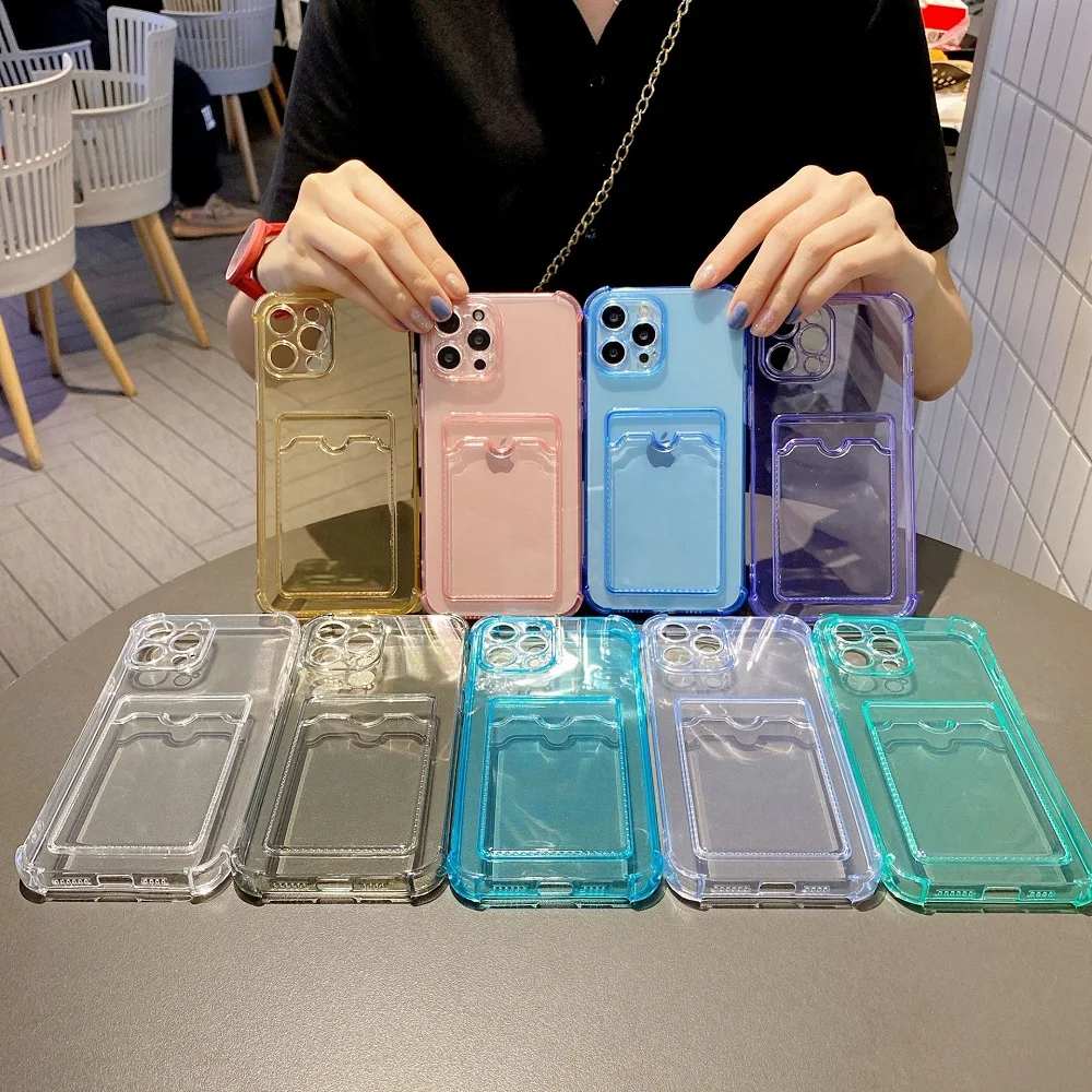 Capa de telefone carteira transparente para iphone 16 15 14 13 12 11 pro max 7 8 plus xr xs mini se saco de cartão transparente slot titular capa