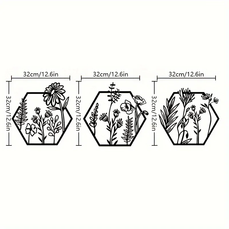 HelloYoung 3pcs/Set Metal Flower Wall Art, Floral Decoration, Metal Flower Wall Decoration, Metal Flower Home Decoration