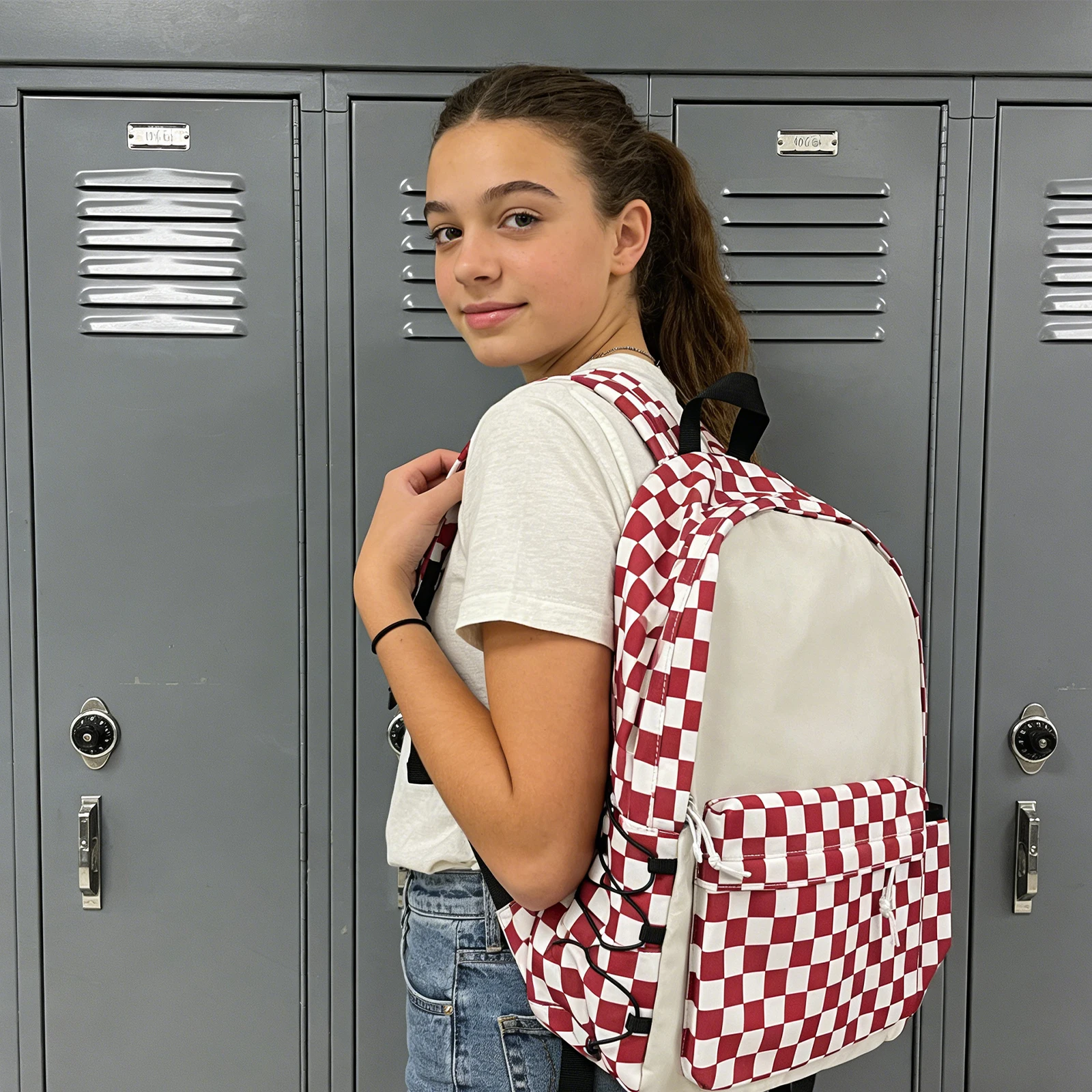 

Plaid Backpack-Red