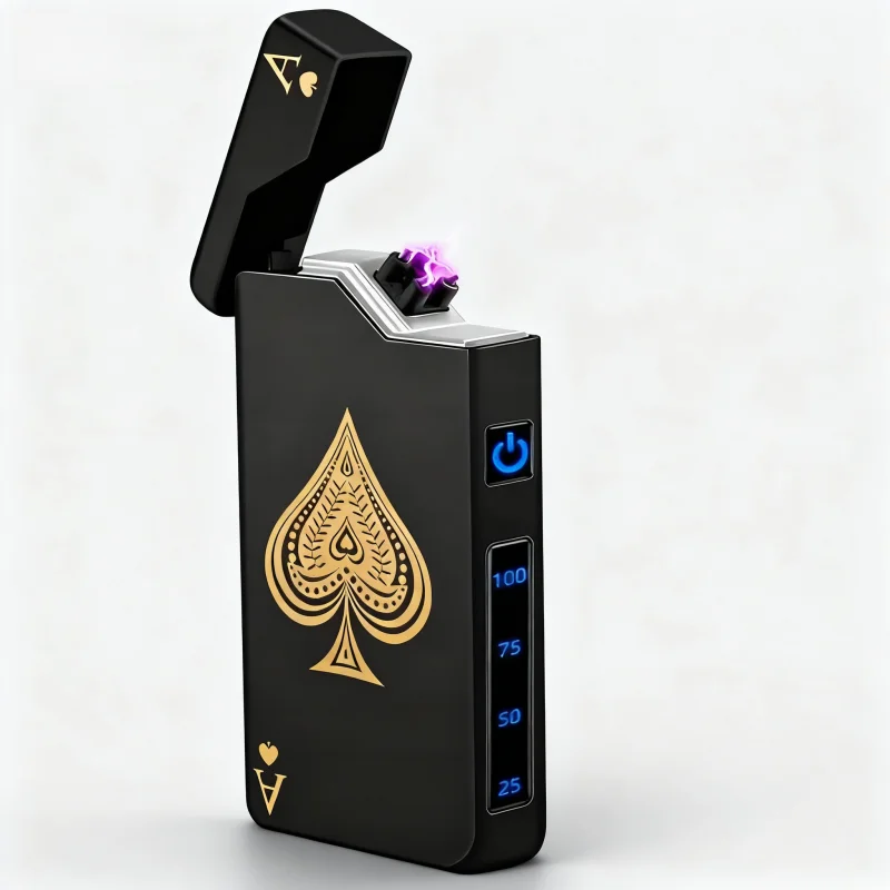 HOT Creative Poker Spades A Windproof Double Arc Pulse USB Charging Lighter Power Display Type-C Electric Lighters Smoking Gifts