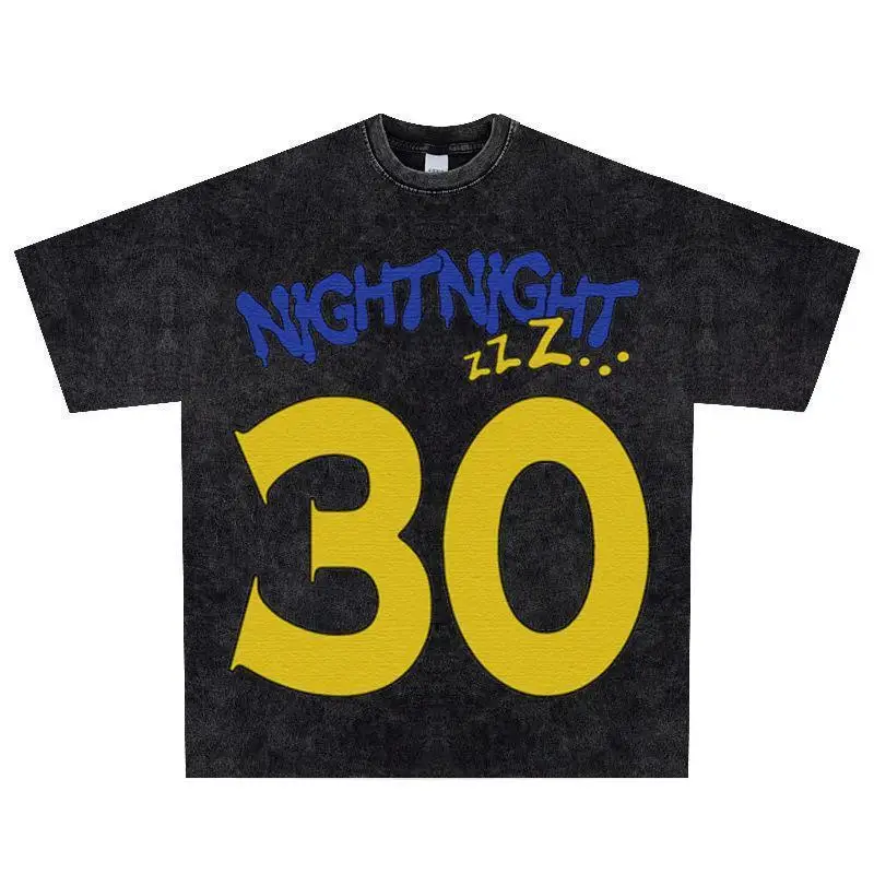 

Stephen Curry Number 30 Acid Wash Basketball T-Shirt Oversized Cotton Crew Neck Harajuku Streetwear Pro Athlete Collector Top