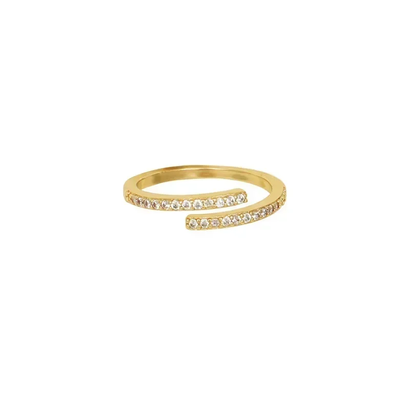 Exquisite Stainless Steel Line Double Layer Couple Opening Rings for Women Men Classic High Quality Gold Color Zircon Jewelry