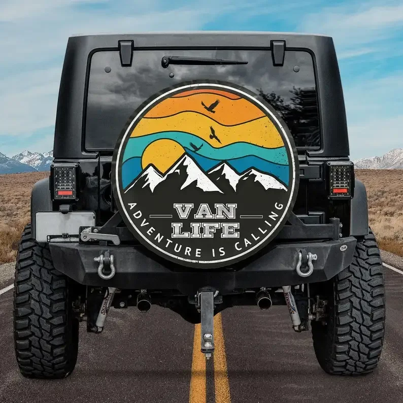 Van Life Adventure Is Calling SUV Tire Cover, Halloween Gift, Holiday tire spare, Spare Tire Cover For Car, Personalized Camper