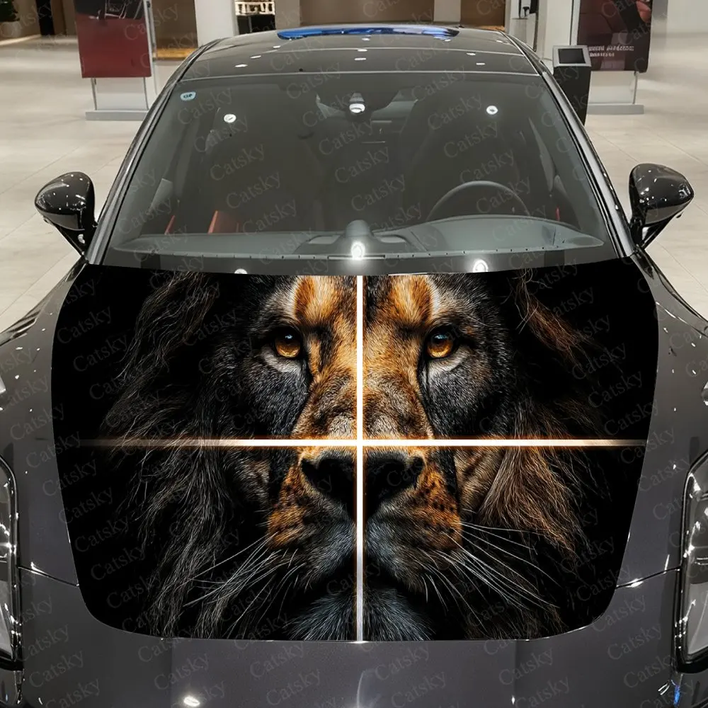 

Cross Vein Golden Mane Beast King Car Vinyl Wrap, PVC Waterproof Car Hood Sticker, Self-Adhesive Scratch-Resistant Stickers