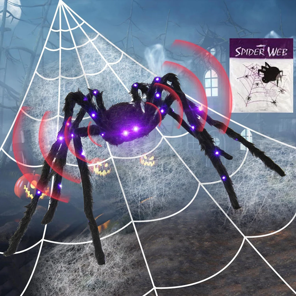 

Giant Black Plush Light-up Spider Halloween Decorations Outdoor Scary Spiders Halloween Party Bar Haunted House Horror Props