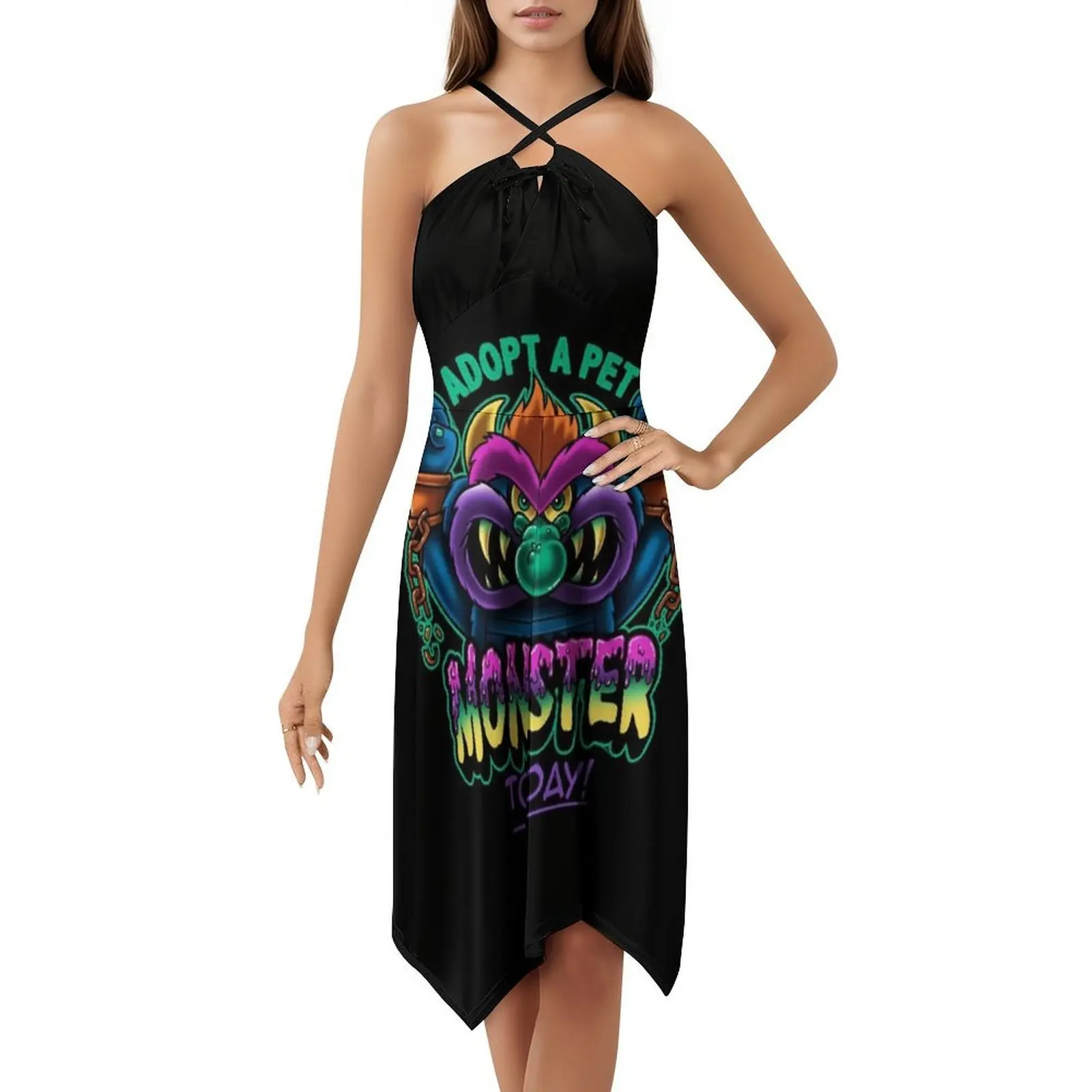 اعتماد فستان بوهيمي بدون أكمام على شكل وحش للحيوانات الأليفة، فستان متعدد الطباعة لحفلات عطلة الشاطئ، يعتمد فستان سهرة وحش الحيوانات الأليفة للنساء #5